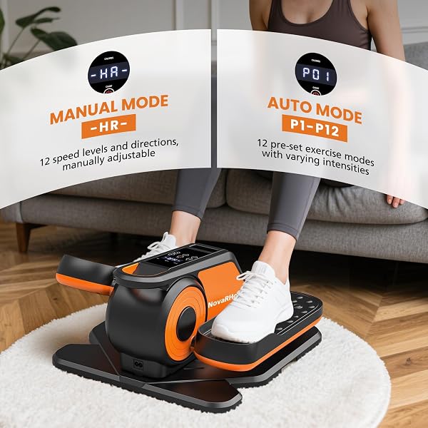 UNDER DESK ELLIPTICAL MACHINE, QUIET & PORTABLE ELECTRIC MACHINE SEATED PEDAL EXERCISER WITH REMOTE CONTROL, LOW-IMPACT ELECTRIC LEG WORKOUT MACHINE WITH 12 LEVEL SPEEDS ADJUSTABLE FOR HOME OFFICE