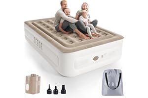 Sebor Air Mattress Queen with Built in Pump, 18" Ultimate Comfort Blow up Mattress Queen with Rechargeable Pump, Colchon Inflatable Mattress for Home, Guest, Camping & Office, Air Bed 660lbs Max