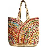 SHIVERO HOMES Handmade Jute Cotton Straw Boho Beach Bags Buckets Handbag Shoulder Bag Tote Bag for Women Tassel Bag Natural Fiber Hand Woevn Handbags Multicolor