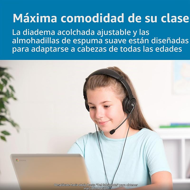 K97601WW - Auriculares USB-A Con Micrófono, Sonido Estéreo Hi-Fi, Controladores 40 Mm, Supresión De Ruido, Diadema Ajustable Acolchada, Cable 1,8 M, Compatibles Con Windows Mac Chromebook