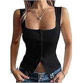 SOLY HUX Women's Ribbed Button Down Tank Tops Square Neck Sleeveless Summer Tight Vest Shirts