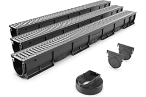 Vodaland - Easy 1 Trench Drain System with Galvanized Grating - 40" L x 3-1/2" W x 3-1/2" H - for use in backyards, patios, C