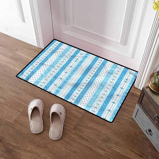 Custom&blanket Front Door Mat Outdoor Blue and White