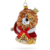Regal Lion in Scarlet Cape Blown Glass Christmas Ornament