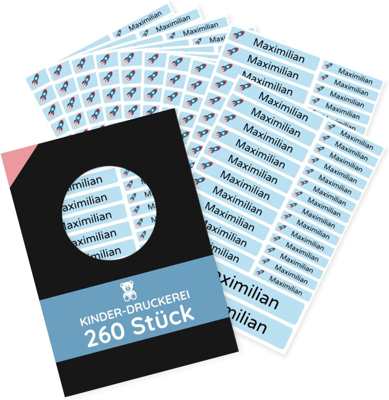 260 Stück personalisierte Namensaufkleber Set-Bögen Mini/Mittel/Groß - Spülmaschine geeignet/Wasserfest/Kratzfest für Innen und Außen (Blau, Set 260 Stück, Malik Demir-Auto)