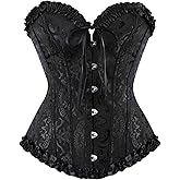 Moonight Corsets for Women Renaissance Floral Lace up Boned Overbust Corset Bustier Shapewear
