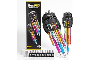 GRENPRO Allen Wrenches Sets, Hex Key Set, 33pcs Allan Wrench Sets Metric And Standard & SAE Color Coded Bike Wrench Tools Organizer With Bit Set And Adapter, Long Large Small Ball End Allen Wrench Set