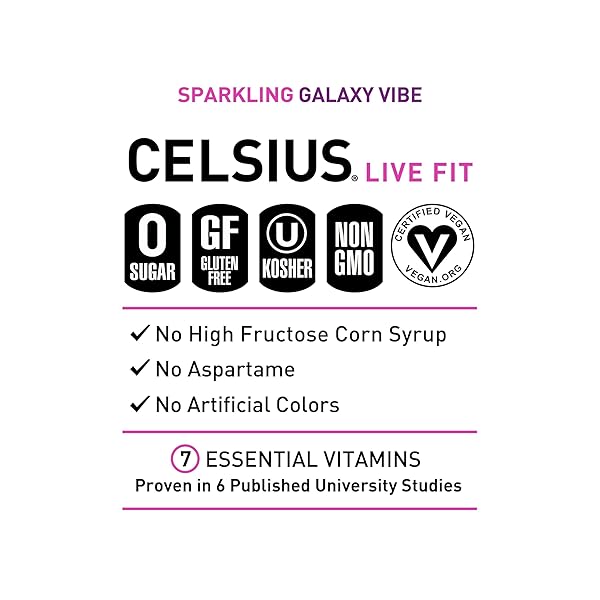 CELSIUS GALAXY VIBE SPARKLING STRAWBERRY WATERMELON, SUGAR FREE ENERGY DRINK, 12 FL OZ (PACK OF 12)