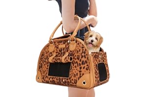 Johomviin Dog Carrier, Cat Carrier, Pet Carrier, Foldable Premium PU Leather Dog Purse, Portable Tote Bag Carrier for Small to Medium Cats and Small Dogs（Leopard Print-Small）