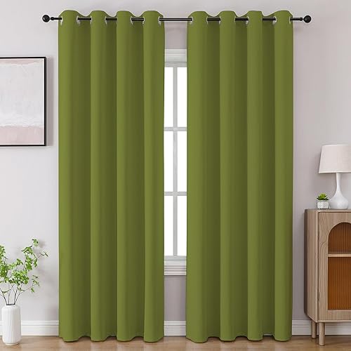 CUCRAF Green Blackout Curtains 96 inch Length 2 Panels Set, Room Darkening Drapes for Living Room Bedroom, Thermal Insulated Light Blocking Grommet Window Curtain (W52 x L96 Inch)