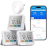 GoveeLife WiFi Thermometer Hygrometer 5-in-1, Large LCD 3-Pack with Gateway | Temperature and humidity monitor with weather station, remote sensor, indoor thermometer for home baby room greenhouse