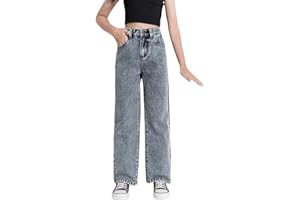 Floerns Girls High Waisted Straight Leg Jeans Denim Long Pants with Pocket