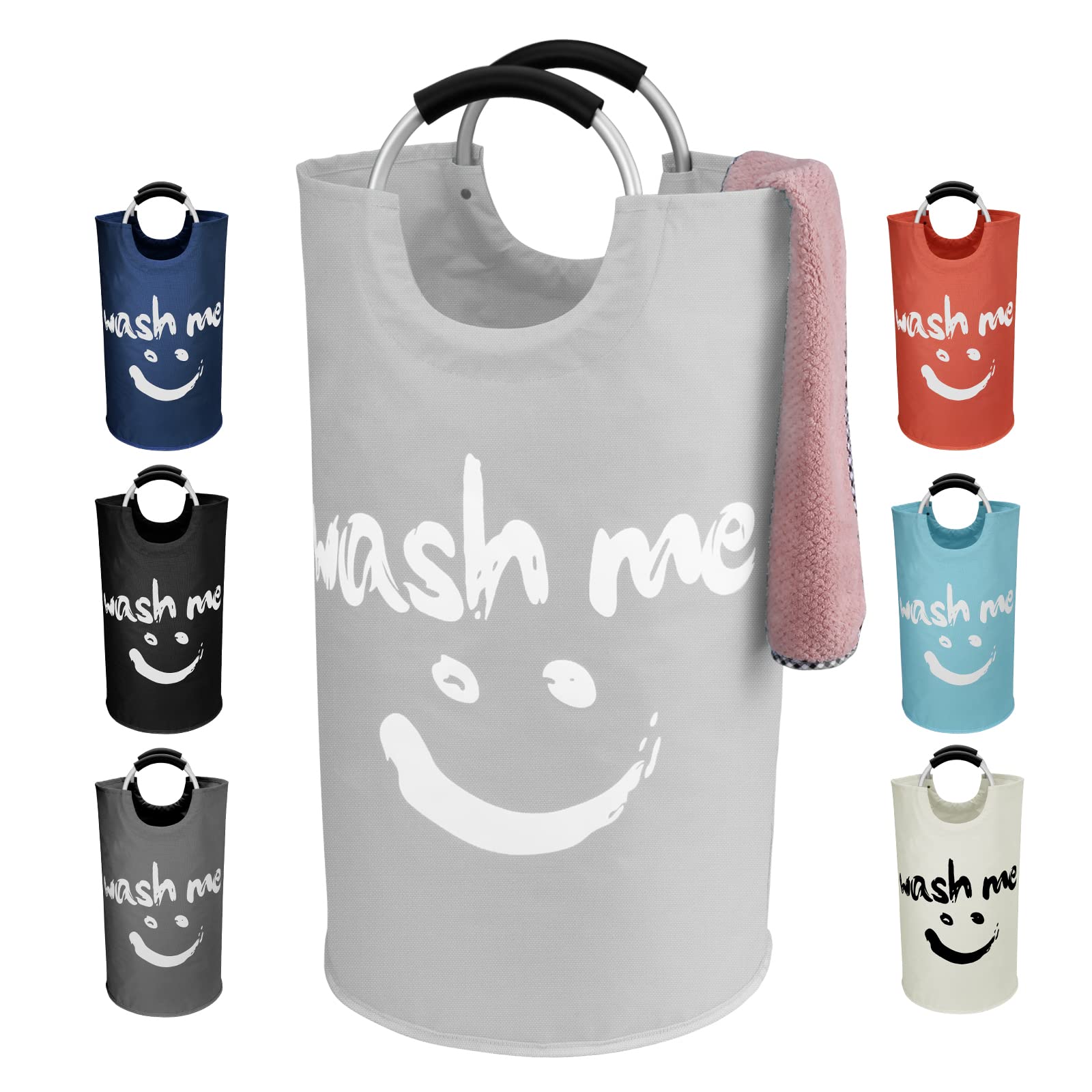 IHOMAGIC 115L Laundry Basket, Fabric Storage Basket, Folding Laundry Hamper with Soft Carrying Handle, Freestandinng Washing Clothes Hamper Bag for Storing Dirty Clothes, Pillows, Shoes (Light Grey)