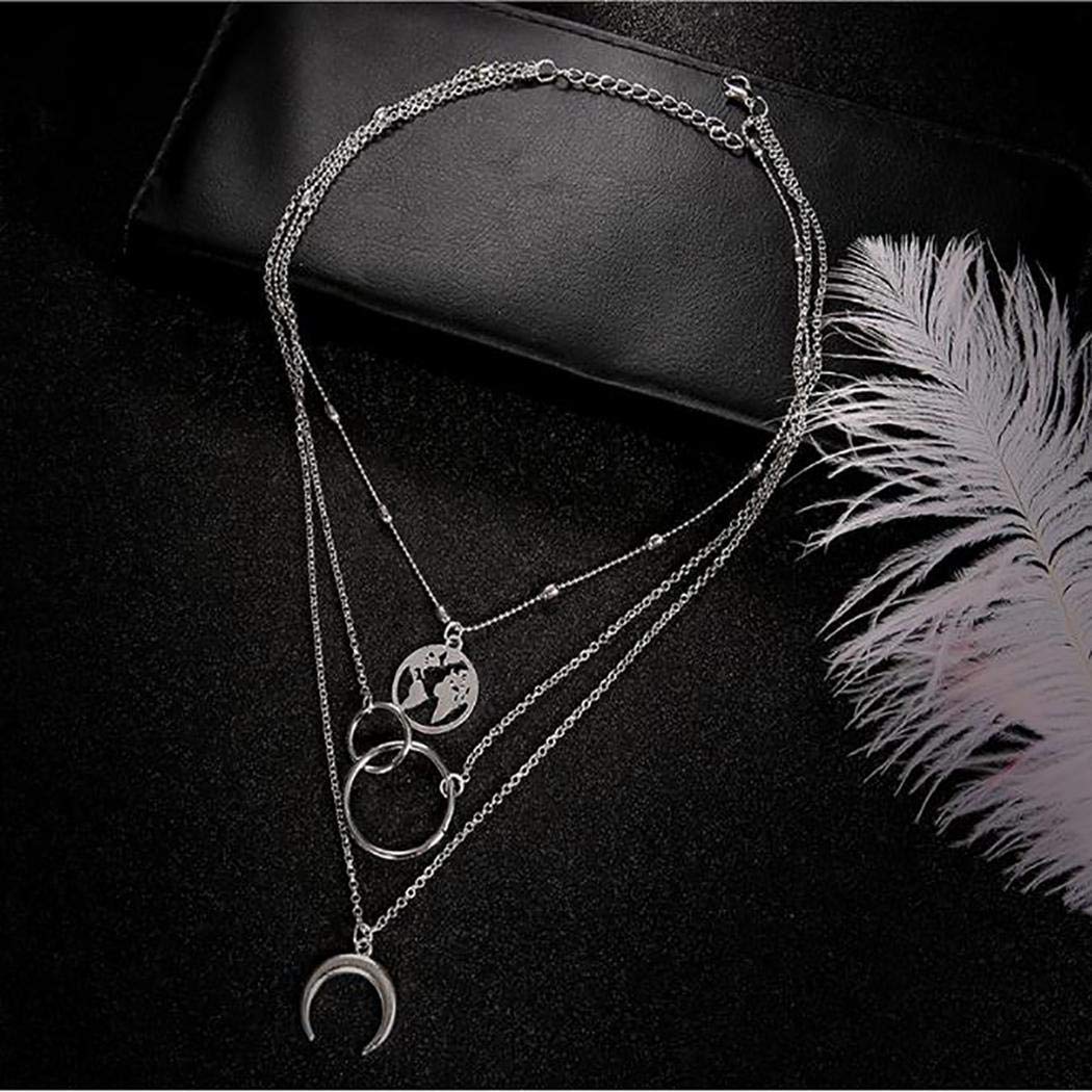 Linselles Women Multilayer Necklace Elegant Fashion Boho Style Star Moon Multilayer Pendant Chain Necklace Necklaces