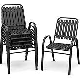 PIZZELLO Patio Chairs Set of 6, Outdoor Stackable Dining Chairs for All Weather, Lightweight Steel Outdoor Chair Sets with Ar