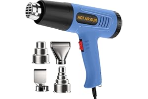 JFTOOIS Heat Gun for Vinyl Wrap,Shrink Tubing,Paint,Epoxy Resin,Candle Making,Adjustable Temperature (Blue, Two-Gear Button Temperature Control)