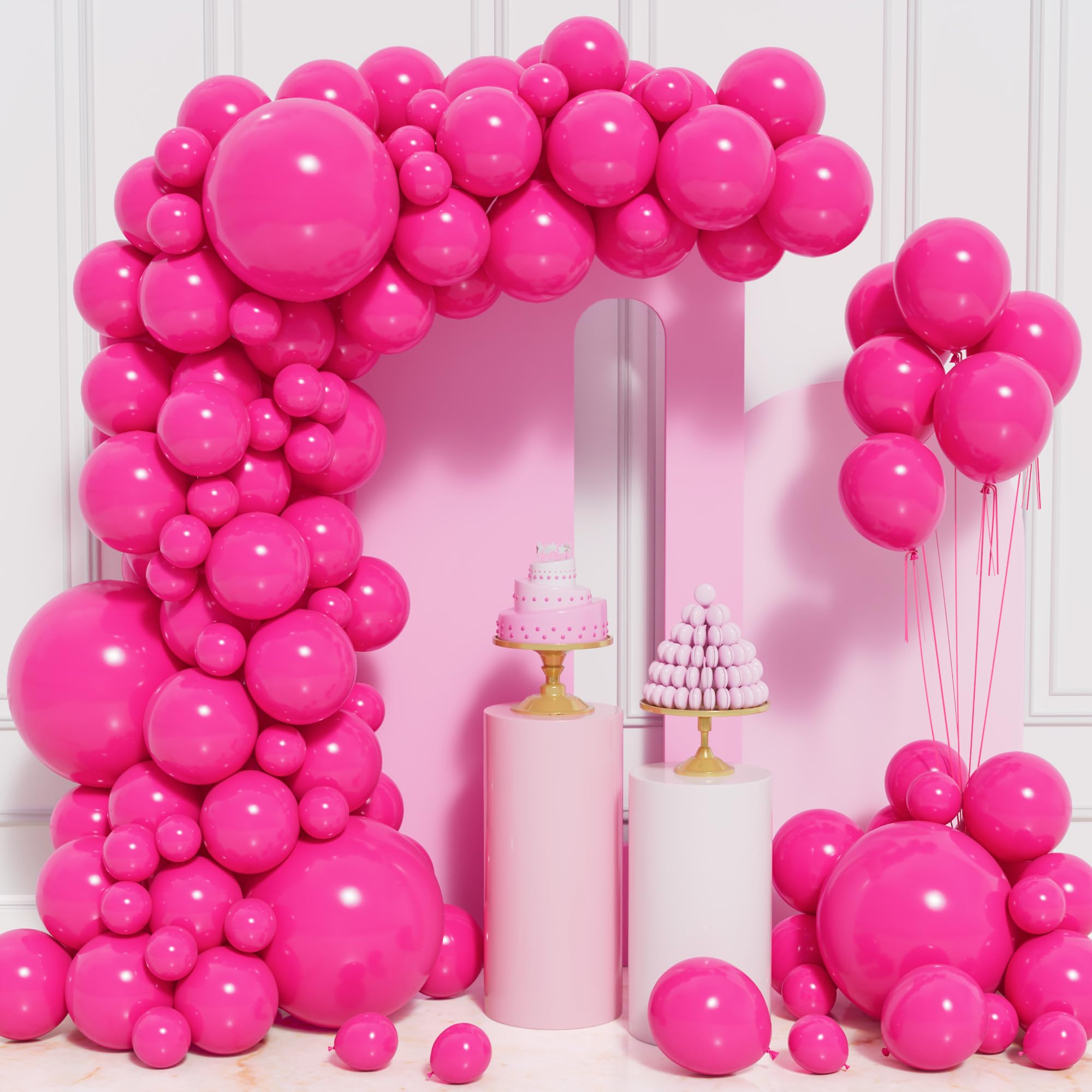 Hot Pink Balloons, 106 pcs Hot Pink Balloon Garland Arch Kit 5 10 12 18 inch Rose Red Latex Balloons with Balloon Ribbon for Women Girls Pink Party Wedding Baby Bridal Shower Birthday Decorations