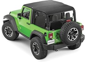 MasterTop Cable Style Bimini Plus Summer Soft Top in Black Twill Fits 2010-2018 Jeep JK 2 DR Wrangler|Includes Front Header and Cable Tensioning|Requires Soft Top Door Surrounds for Install|14300824