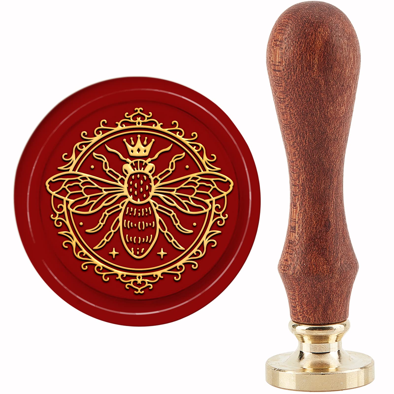 CRASPIRE Bee Wax Seal Stamp Vintage Sealing Wax Stamps Crown 30mm/1.18inch Removable Brass Head Sealing Stamp with Wooden Handle for Invitations Cards Gift Wrap