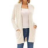 GRACE KARIN Long Cardigan Sweaters for Women, Open Front Fuzzy Winter Coat, Chunky Knit Winter Clothing with Pockets