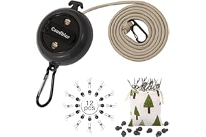Portable Travel Clothesline Cord, Caudblor Adjustable 33ft Camping Clothes line, Laundry Drying Rope for Hotel Trip, Cruise, Outdoor/Indoor, with 12Pcs Stoppers, Windproof Clothespins