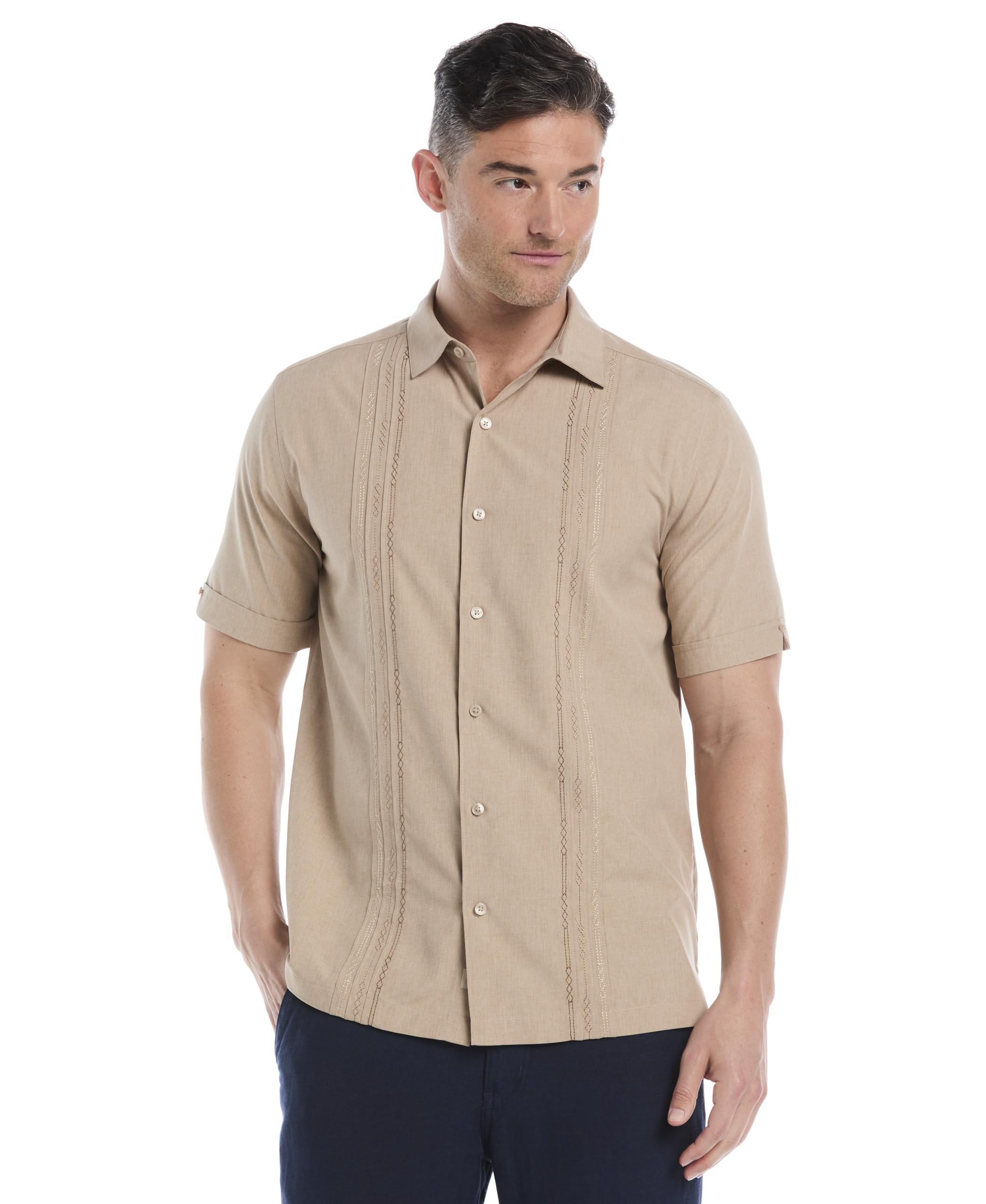 Cubavera Men's Embroidered Chambray Short Sleeve Casual Shirt Classic Fit with Button-Down (Available in Big & Tall), Island Fossil Image Cubavera Men's Embroidered Chambray Short Sleeve Casual Shirt Classic Fit with Button-Down (Available in Big & Tall), Island Fossil Image