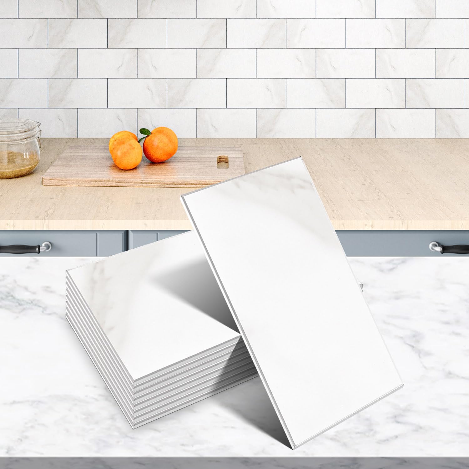 100-Piece White Marble Thick PVC Peel and Stick