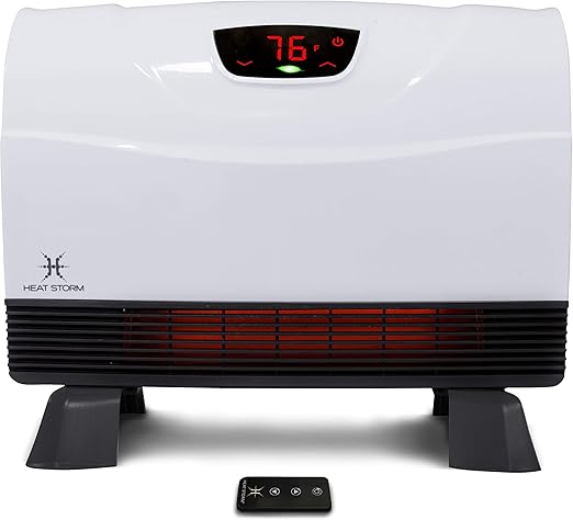 Heat Storm Phoenix Infrared Space Heater With Attachable Feet Remote Control Energy Efficient 750 1500 Watts White Floor Or Wall