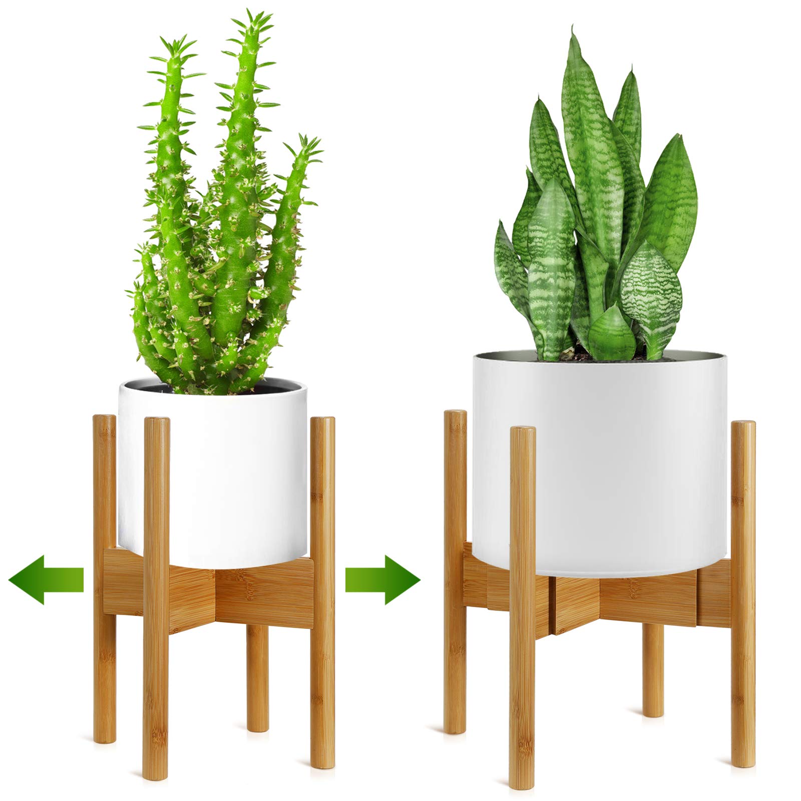 RHtvrll Adjustable Bamboo Plant Stand – Modern Indoor/Outdoor Flower Pot Holder Rack, Sturdy Display Shelf for 8-12 Inch Fits Up to 30cm Plant Pots, Eco-Friendly Home & Garden Decor