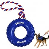 Deeow Tether Dog Tire Chew Toy for Teething &amp; Treat Dispensing-Blue 6.3'' | Natural Rubber Puppy Chew Toy for Fetch, Dental Care, 6.3-inch Durable Interactive Dog Tug Toy for Medium Large Breeds