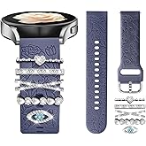 DaQin Flower Engraved Band Compatible with Samsung Galaxy Watch 7 Band/FE 6 5 4 40mm 44mm,Galaxy Active 2, 20mm Watch Band Soft Silicone Replacement Strap with Decorative Charms Accessories Women