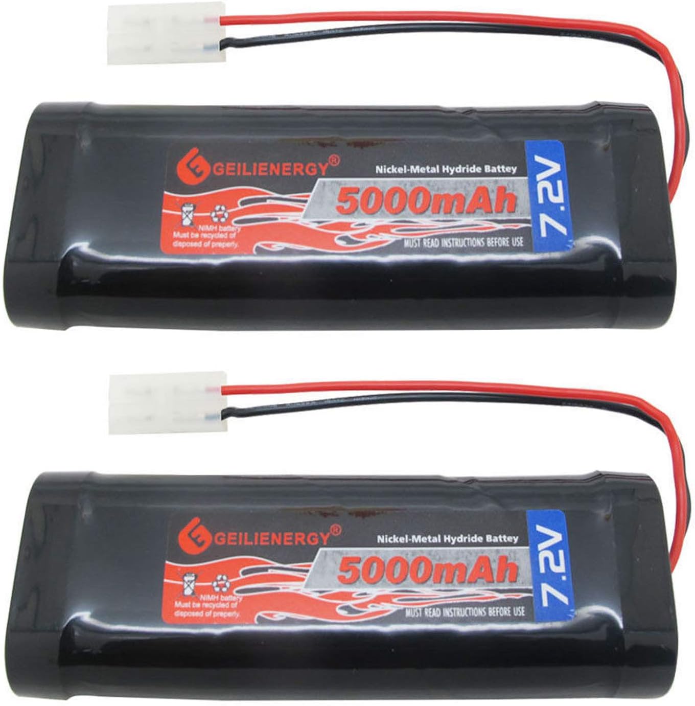 3800mAh 7.2V Ni-Mh Rechargeable Battery Pack for Rc Racing Car Boat Tank 2 Pack (2 Pack 7.2V 3800mAh Batteries)