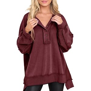 Dokotoo Sweatshirt for Women Oversized Pullover Tops Fall Outfits | Button Henly Mock Neck Tunic Tops,Casual Loose Pullover H