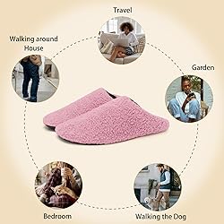 QFH Womens Mens Slippers with Thin Rubber Sole Soft