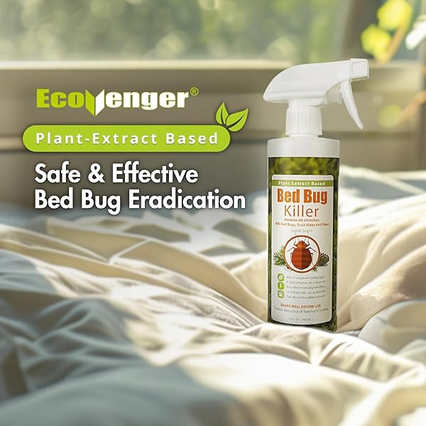 BED BUG KILLER 16 OZ ECOVENGER BY ECORAIDER, 100% KILL EFFICACY, BEDBUGS & MITES, KILLS EGGS & THE RESISTANT, LASTING PROTECTION, USDA BIO-CERTIFIED, PLANT EXTRACT BASED & NON-TOXIC, CHILD & PET SAFE