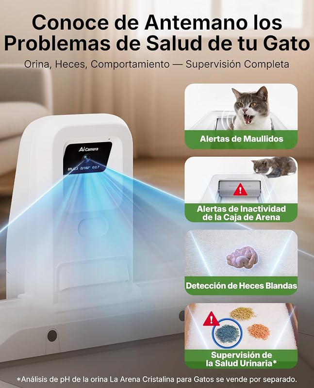 PUROBOT Crystal Duo caixa de areia autolimpante para gatos, câmara com IA, caixa de areia autolimpante para gatos, limpeza bidirecional, tabuleiro substituível, rastreio sanitário, eliminação de odores