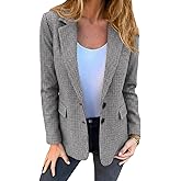 Mina Self Womens Tweed Blazer-Houndstooth Plaid Full Lining Business Casual Work Office Dressy Blazer Jackets Pockets