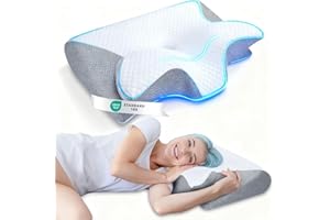Memory Foam Pillow, Cervical Neck Pillow for Pain Relief & Sleeping, 2 in 1 Ergonomic Contour Orthopedic Pillow for Neck Pain