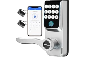GUDLAIF Keyless Entry Door Lock with Handle, 5-in-1 Smart Door Lock with Keypads, Digital Smart Locks for Front Door, Fingerprint Door Locks Support WiFi & APP Control, Biometric Door Lock for Home, Office