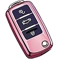 Cacacar for VW Volkswagen Key Fob Cover, Premium Soft TPU Full Protection Key Fob Case for VW Jetta Golf Polo MK6 Passat Tiguan Beetle Key Cover (pink)