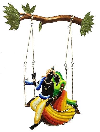 Karigaari Radha and Krishna Riding on Jhul Iron Wall Hanging (56.59 cm x 39.19 cm x 2.39 cm)