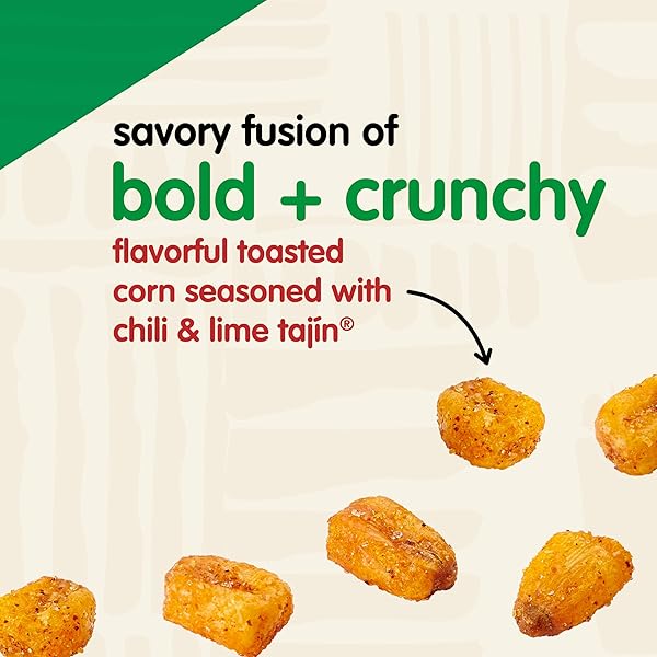 SNAK CLUB TAJIN TOASTED CORN, ROASTED CORN NUGGETS WITH CHILI AND LIME SEASONING, MILD, NON-GMO, GLUTEN-FREE, KOSHER SNACK, NO ARTIFICIAL COLORS OR FLAVORS, LOW CHOLESTEROL, 11 OZ RESEALABLE BAG