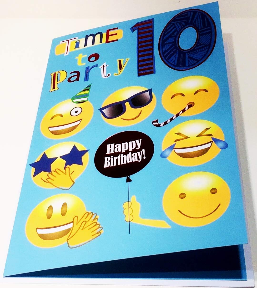 Cherry Orchard Boy Age 10 Time To Party Happy Birthday Card - Smiley Faces, red|blue|white|gold - Image 5