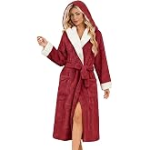 LYCY Womens Hooded Fluffy Robe, Soft Long Plush Heart Jacquard Bathrobe | 260 GSM Fuzzy, Warm &amp; Cute Fleece Loungewear With Pocket, Winter Cozy Housecoat, Luxury Robe for Shower Spa College Dorm Home