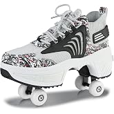 Roller Skate Shoes for Women Four Rounds Children's Roller Skates Shoes that Turn into Rollerskates Sneakers Outdoor Light Shoes with Wheels for Girls/Boys