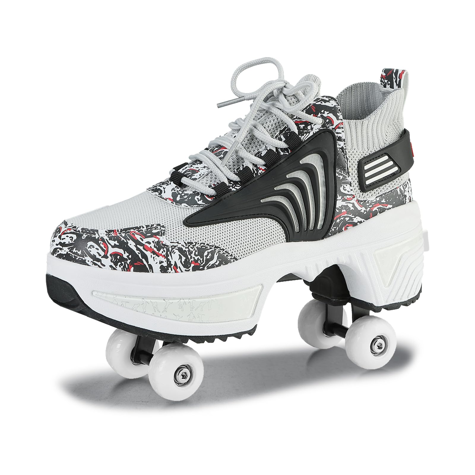 Shoes with Wheels for Boys Girls, Roller Skates with 4 Retractable Wheels, 2-in-1 Roller Skates and Trainers, Roller Skate Shoes for Children Teenagers (Black, 36)