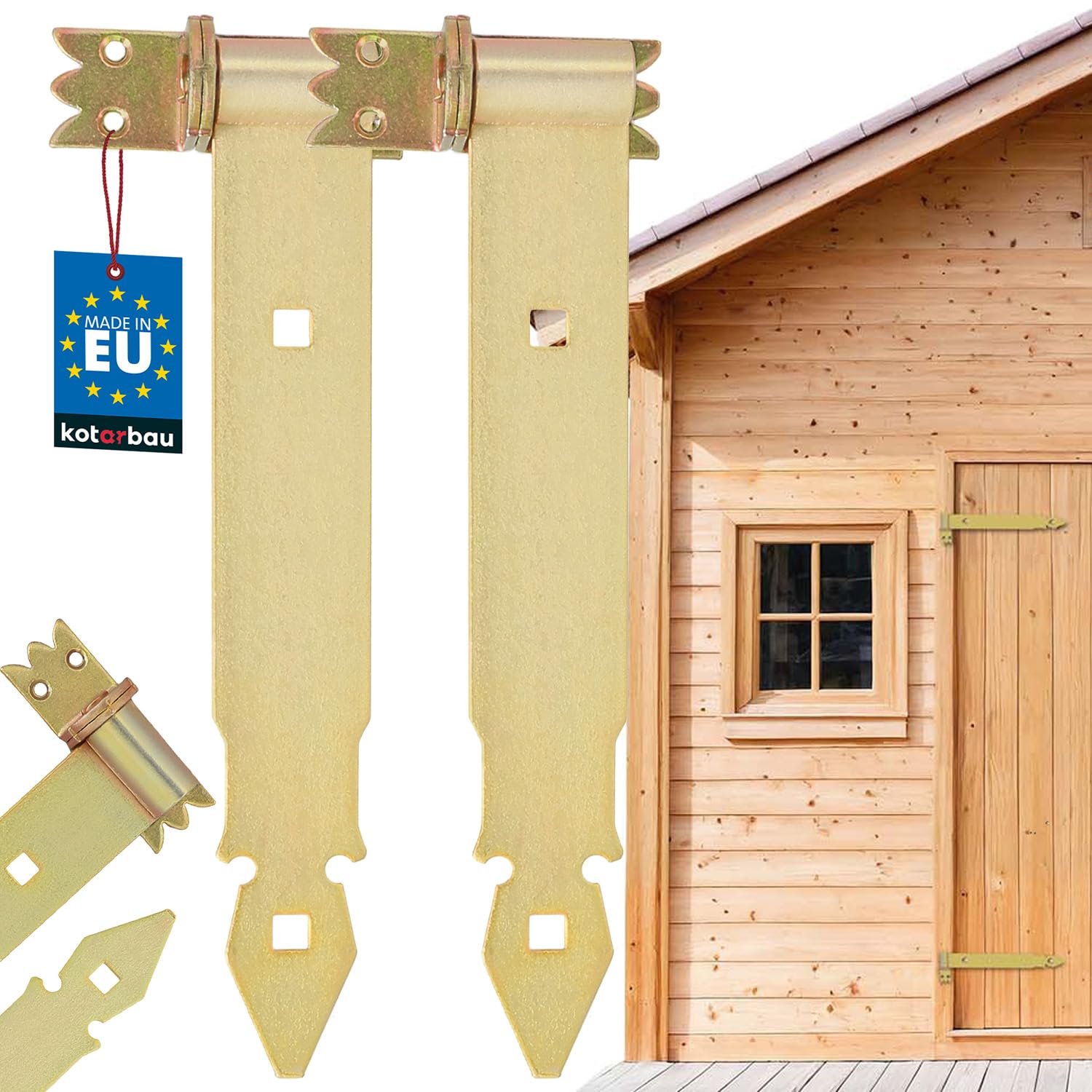 KOTARBAU® Set (2 PCS) Exterior Shutter/Door Strap Hinge 300 mm (11.81 in) Wooden Gate Door Hinges Shutter Hinges Galvanised Yellow