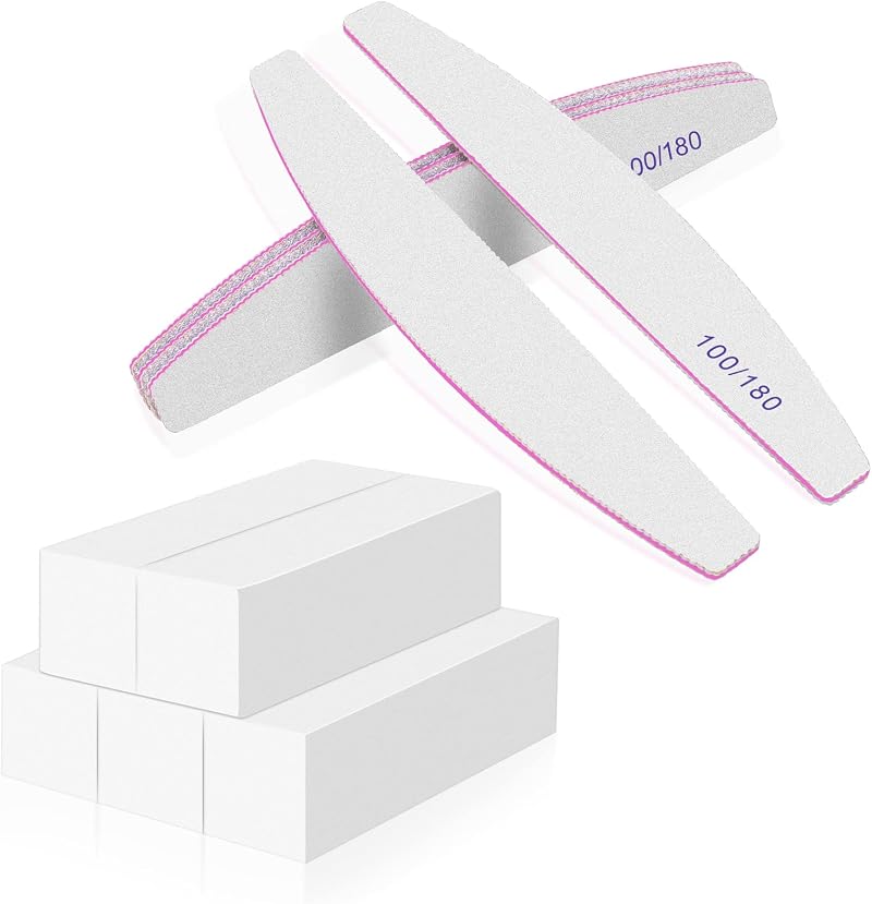 FRIUSATE 10pc White Nail Buffer Blocks & Files for Natural Acrylic Gel Nails