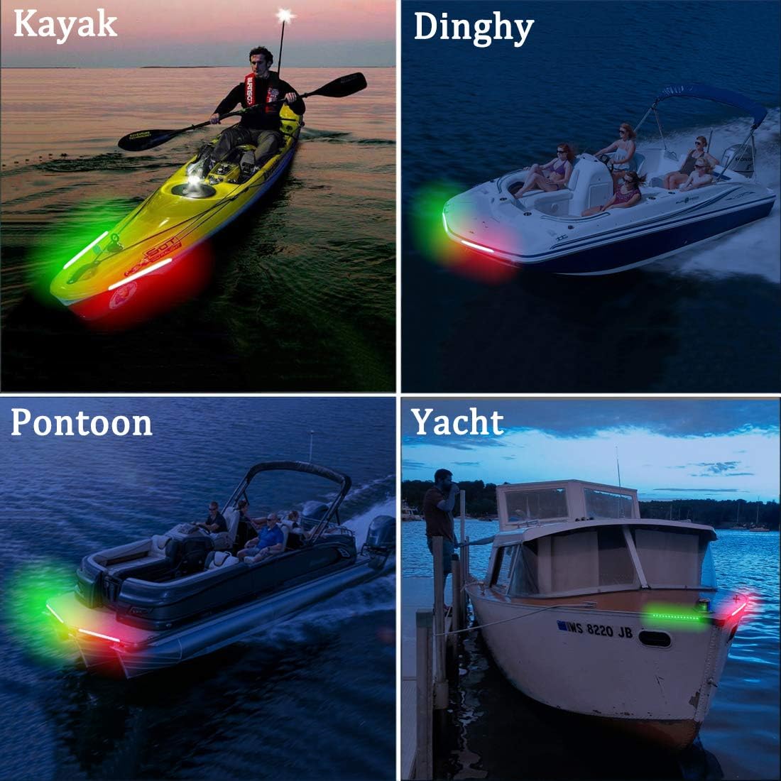 Boaton Marine Boat Led Navigation Lights, Green and Red Boat Lights, Boat Bow Lights IP67 Waterproof for Pontoon Boat Dinghy Kayak Yacht Vessel : Sports & Outdoors