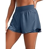 CRZ YOGA 2 in 1 Double Layer Running Shorts for Women 3" - High Waisted for Athletic Tennis Workout with Zip Pockets